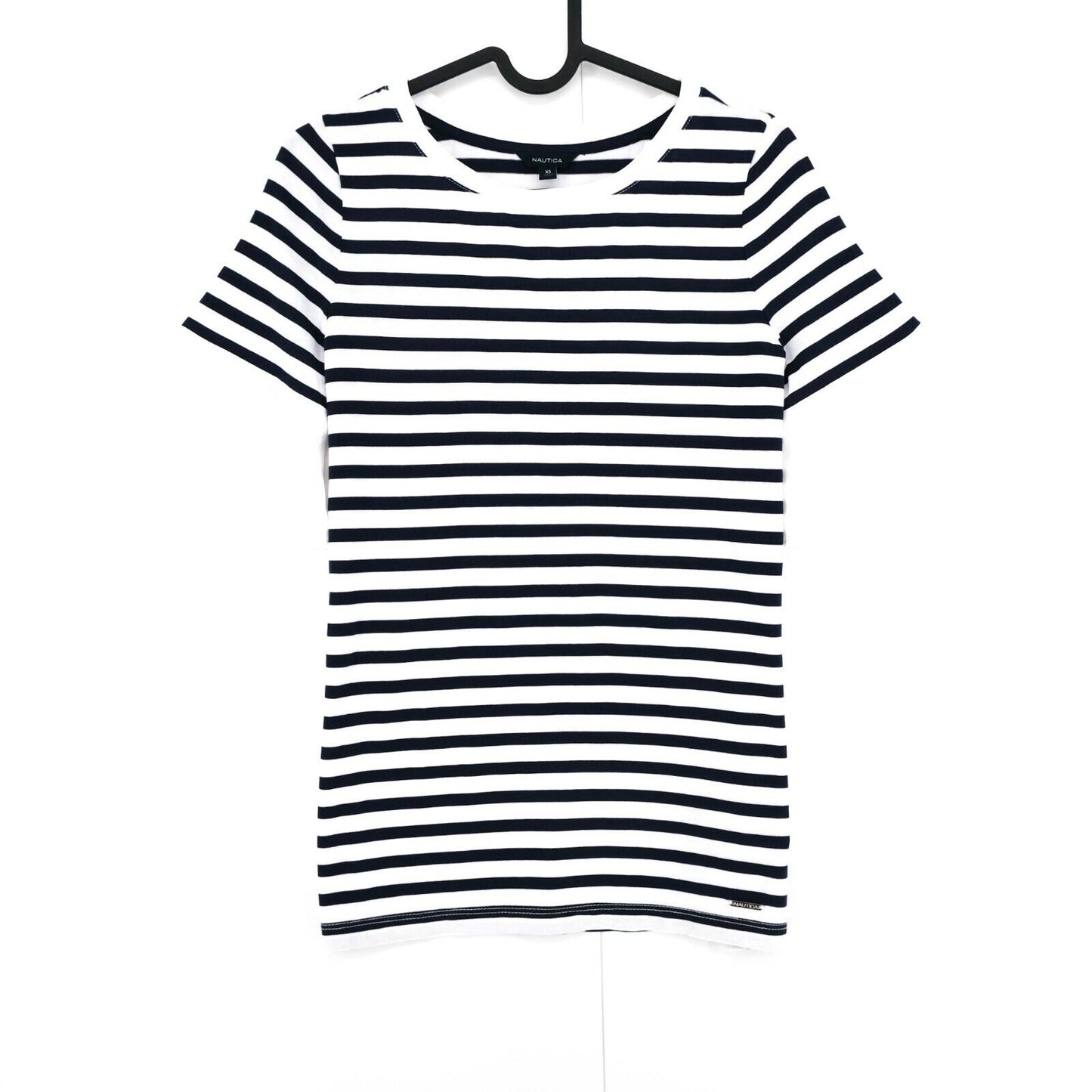 NAUTICA T-shirt col rond à rayures blanches et bleues, taille XS