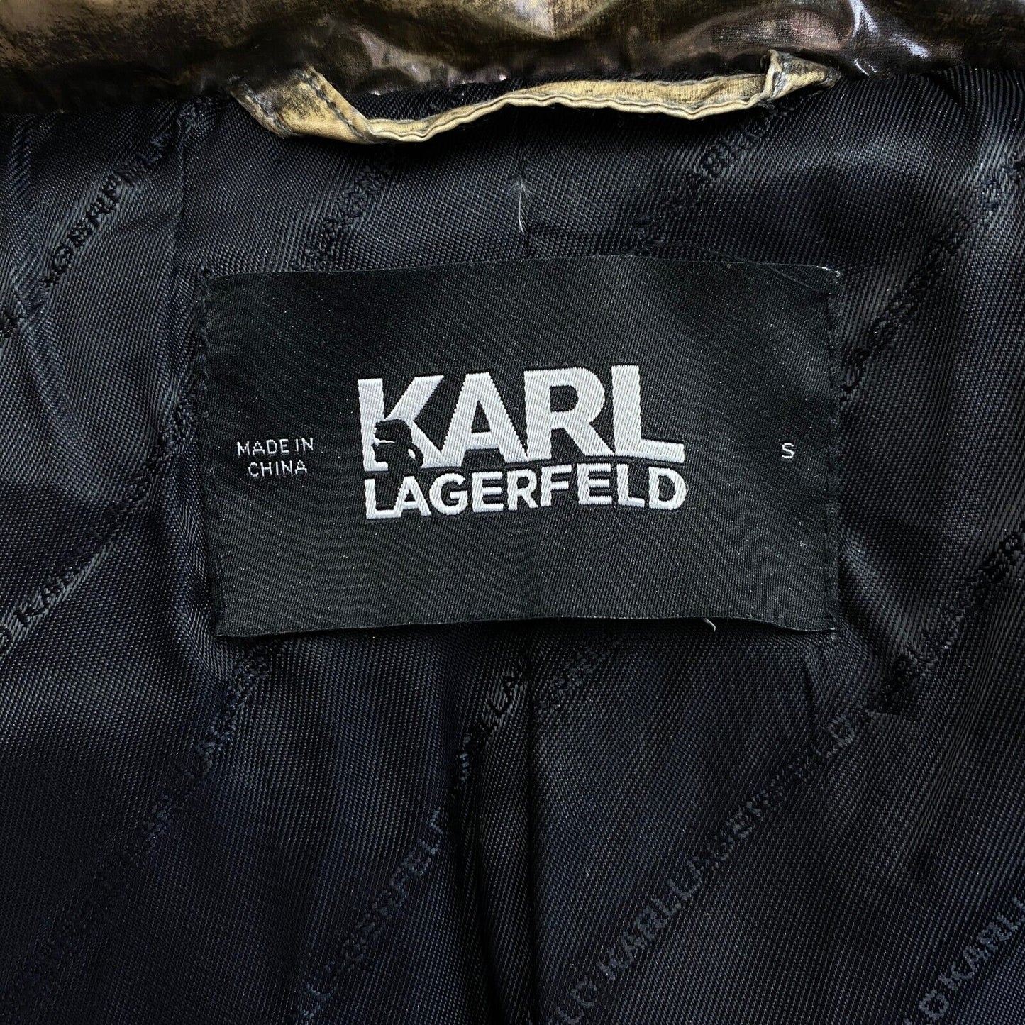 RRP $595 KARL LAGERFELD Grey Metallic Down Hooded Puffer Jacket Coat Size S