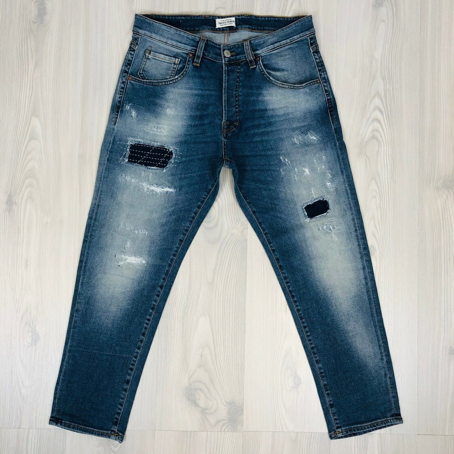 Jack & Jones Men‘s CROPPED Frank Regular Rise Loose Fit Blue Jeans Size W30 L32