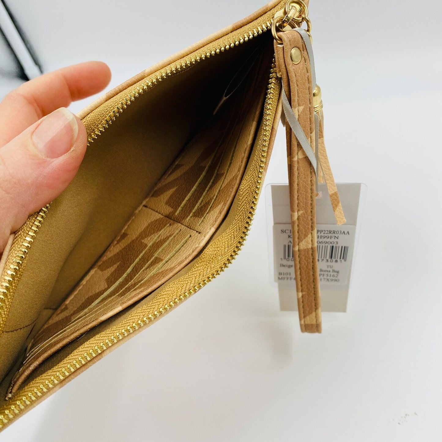 RINASCIMENTO Pochette portefeuille en cuir écologique beige