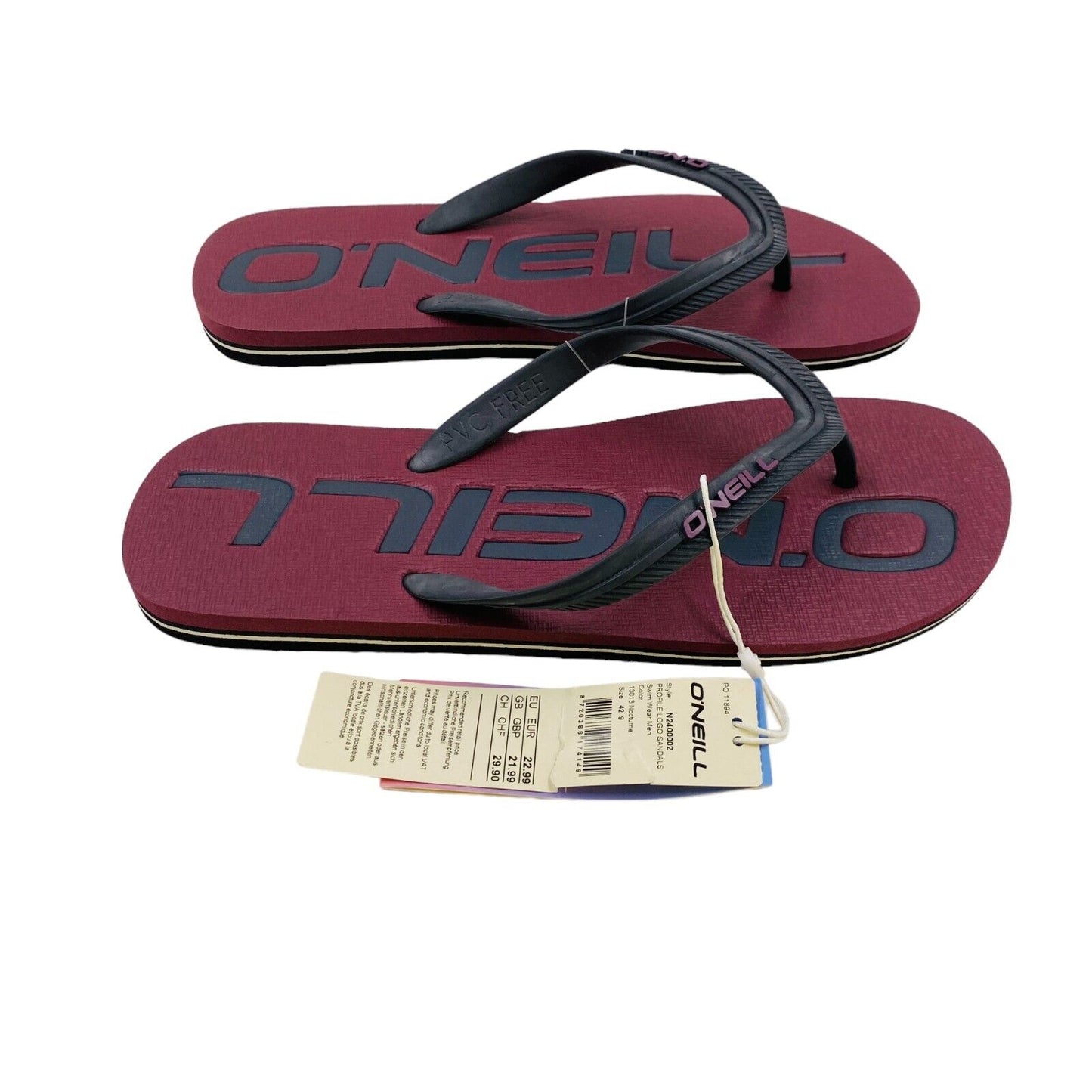 O'NEILL Dark Red Mens Beach Sandals Flip-Flops Size EU 42 UK 8 US 9