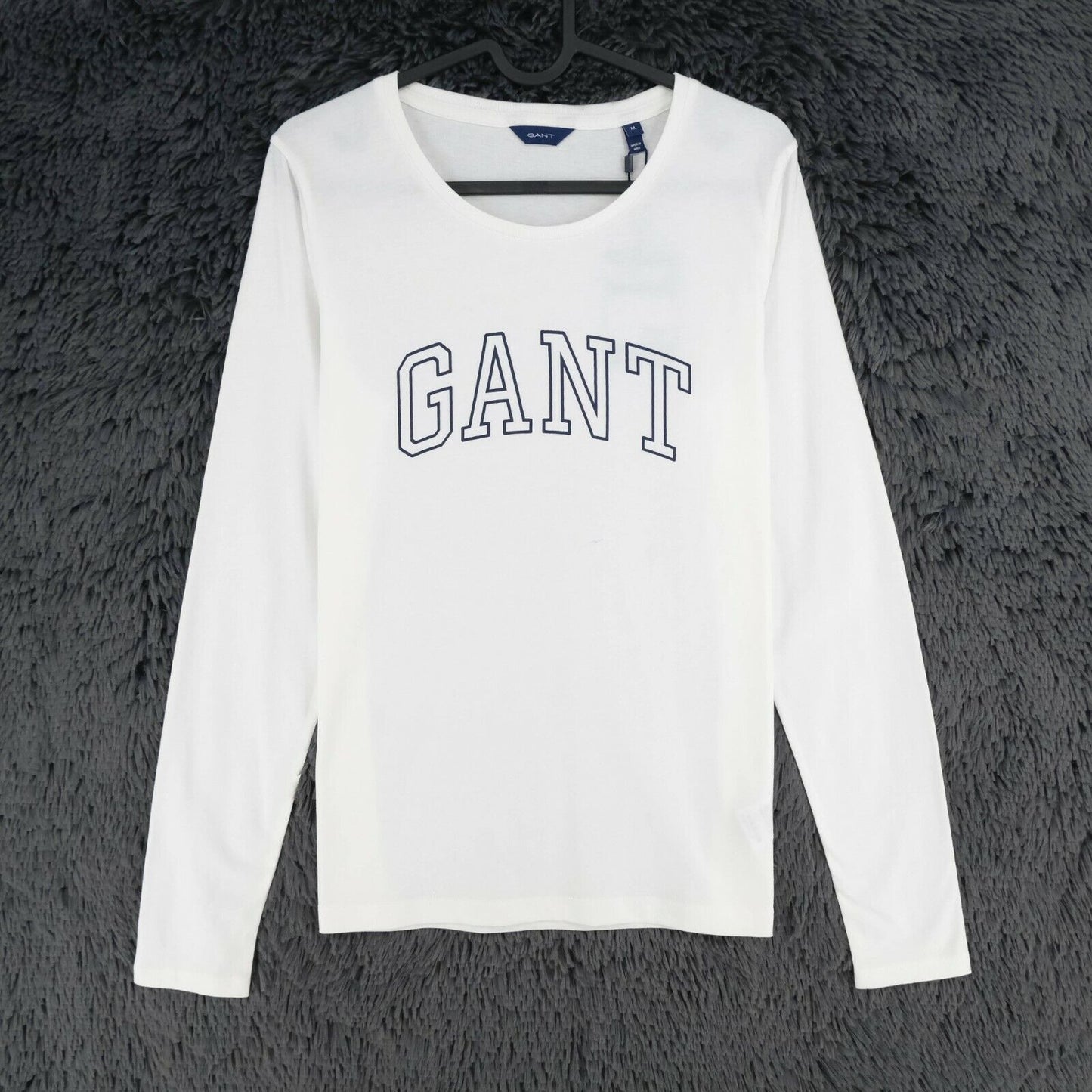 GANT T-Shirt mit Rundhalsausschnitt und langen Ärmeln, Weiß, Bogenlogo, Größe M