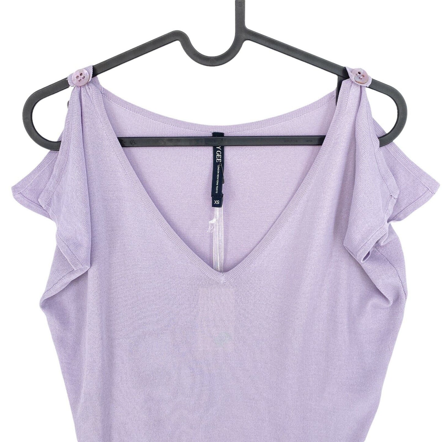 AMY GEE Purple V Neck Top Blouse Size S