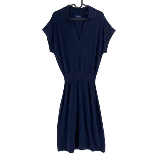 GANT Women Navy Blue Linen Cotton Silk Collar Dress Size S