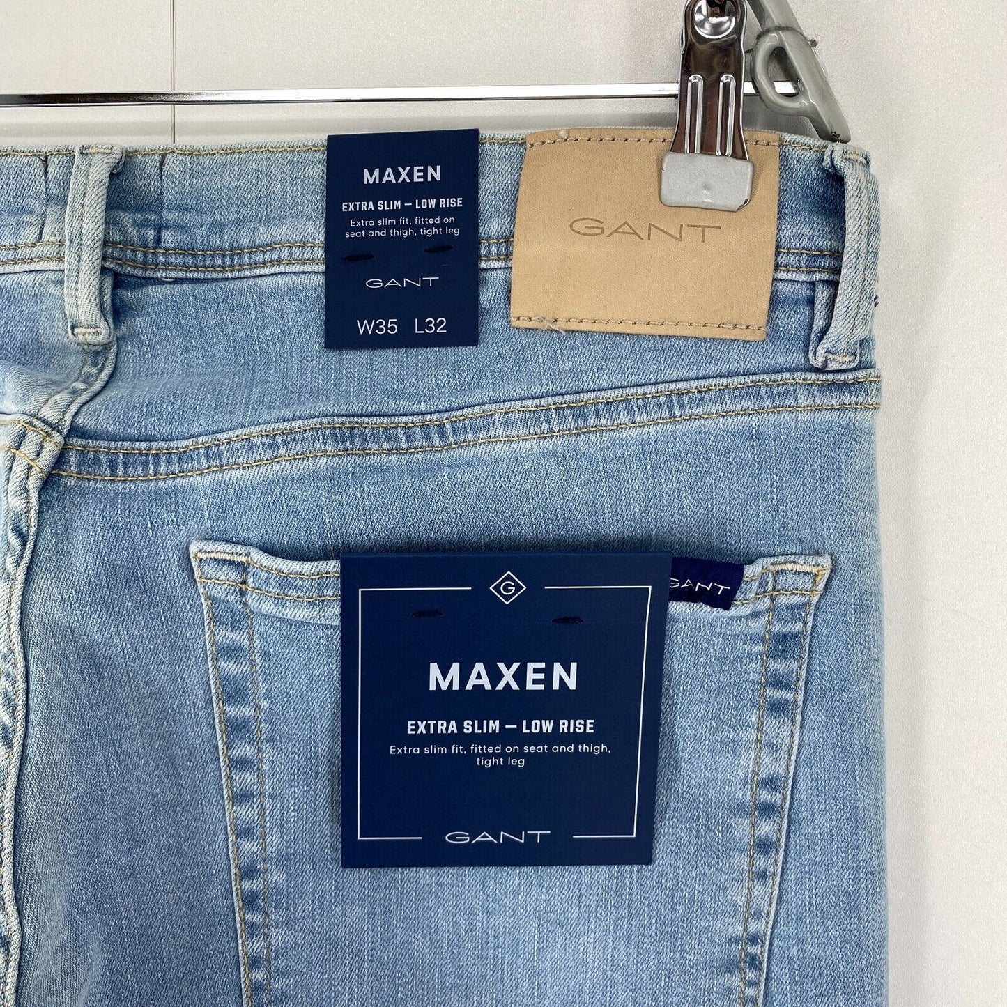 GANT MAXEN Light Blue Stretch Extra Slim Fit Jeans W35 L32