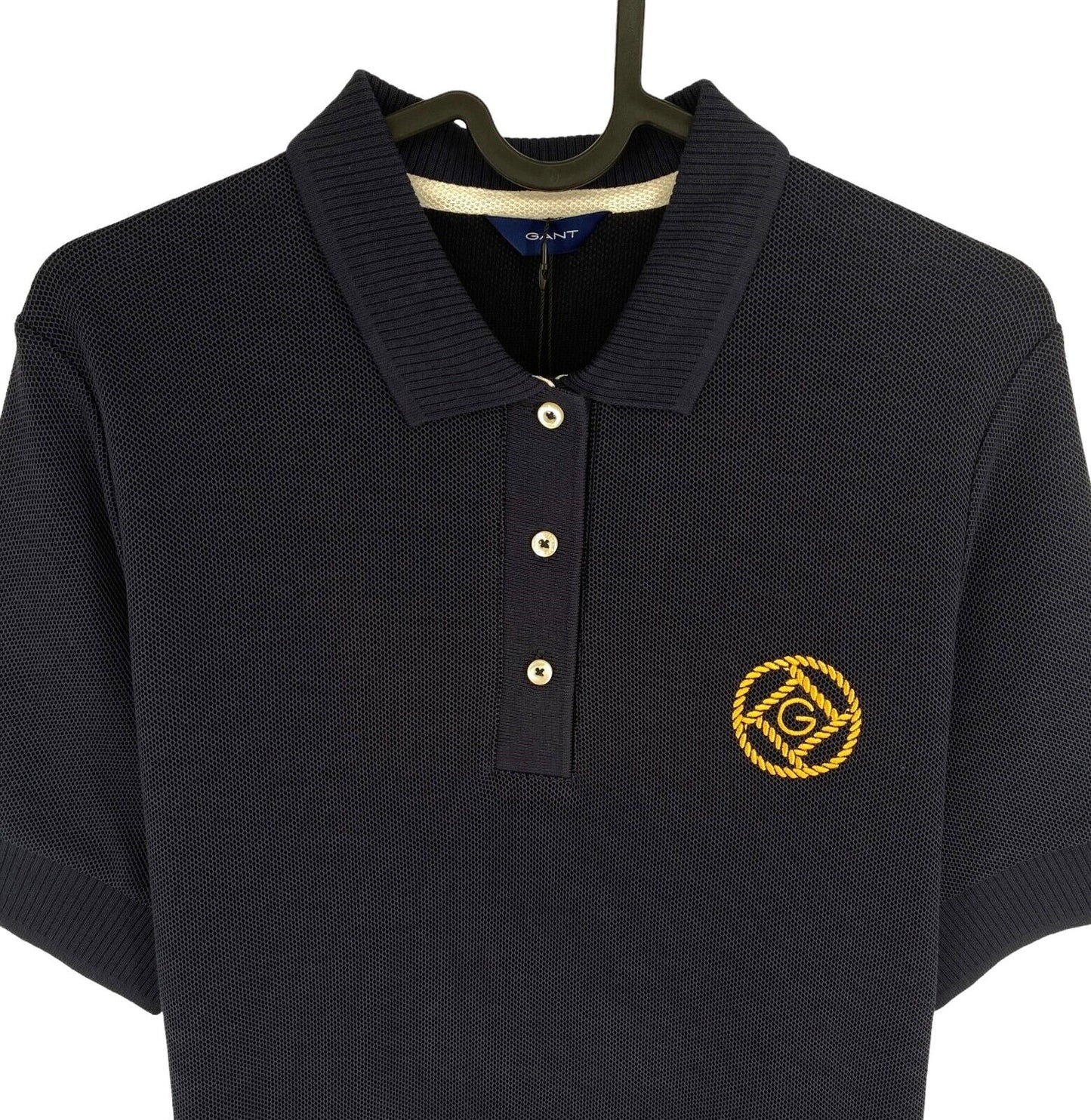 GANT Women Navy Blue Rope Icon Short Sleeves Pique Polo Shirt Size M