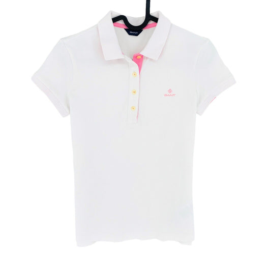 GANT White Contrast Collar Pique Polo Shirt Size XS