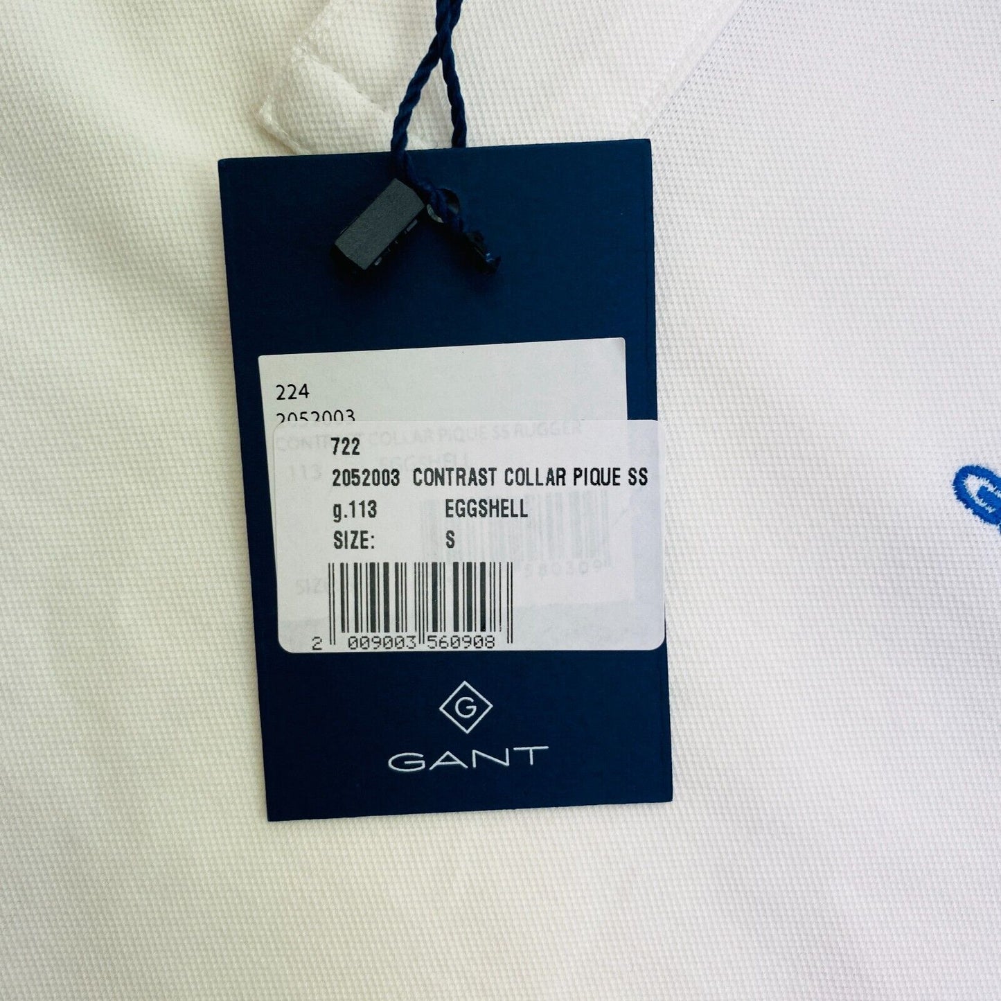 GANT Men White Contras Collar Pique Short Sleeve Polo Shirt Size S