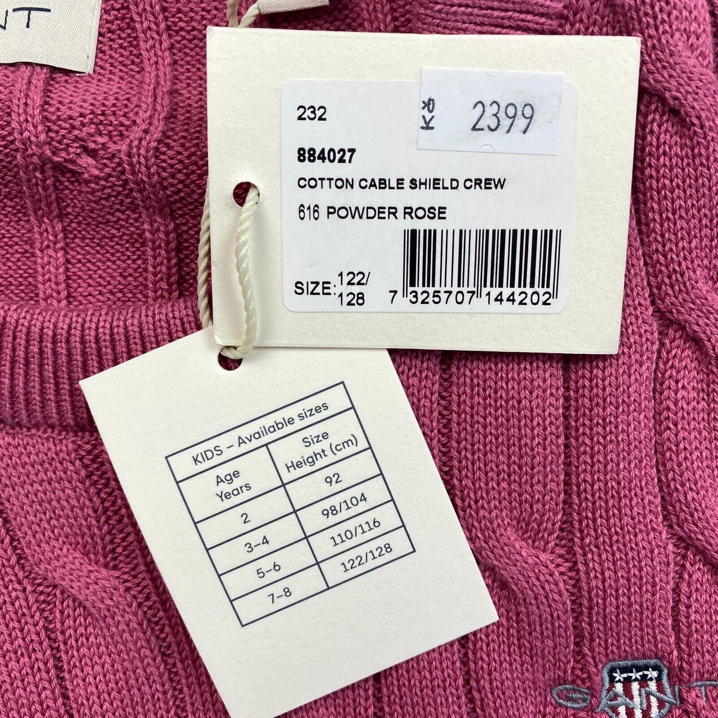 GANT Kids Dark Pink Cotton Cable Knit Crew Sweater Size 7-8 Years 122/128 cm