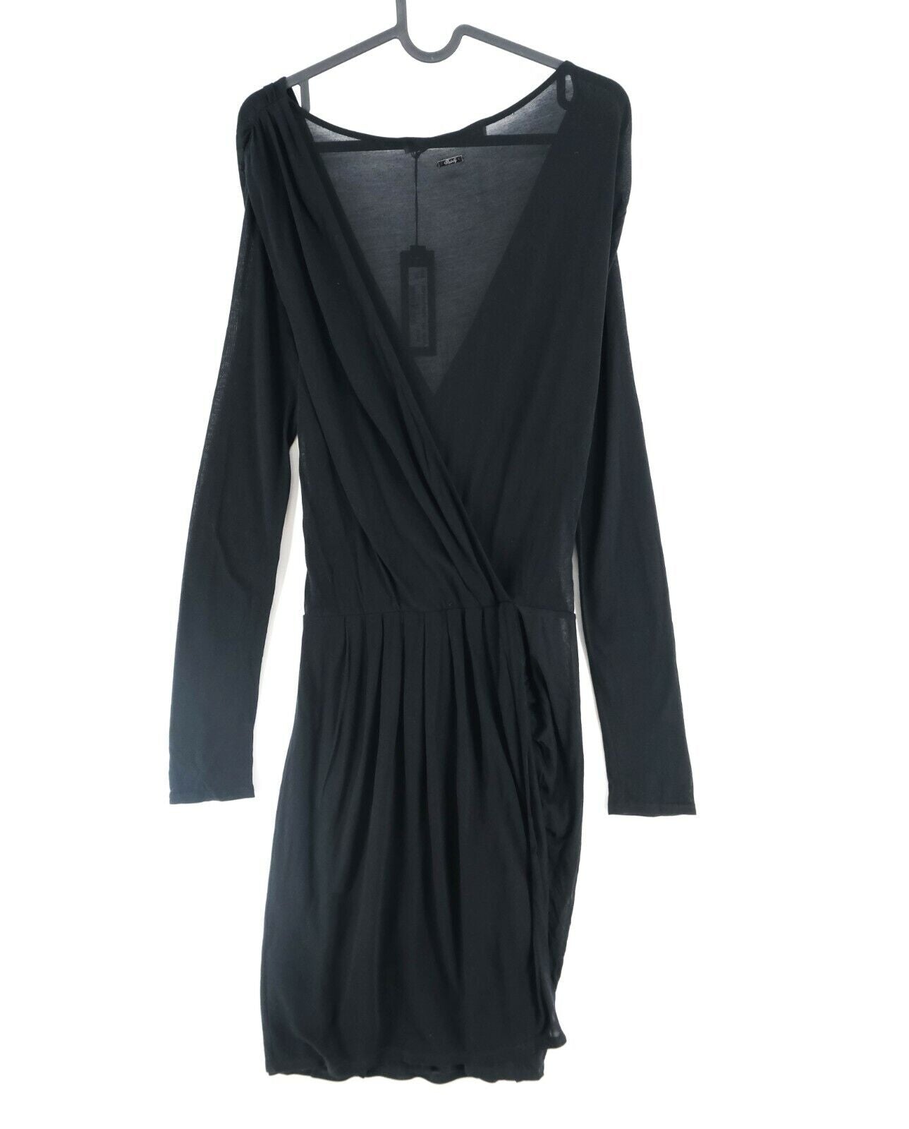 FAIRLY Black V Neck Long Sleeves Shift Dress Size 44