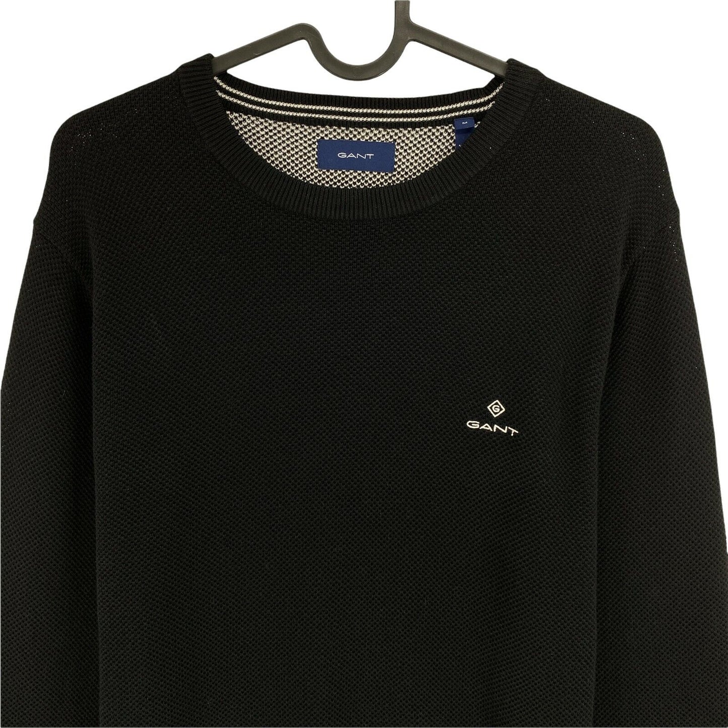 GANT Black Cotton Pique Crew Neck Sweater Jumper Size M