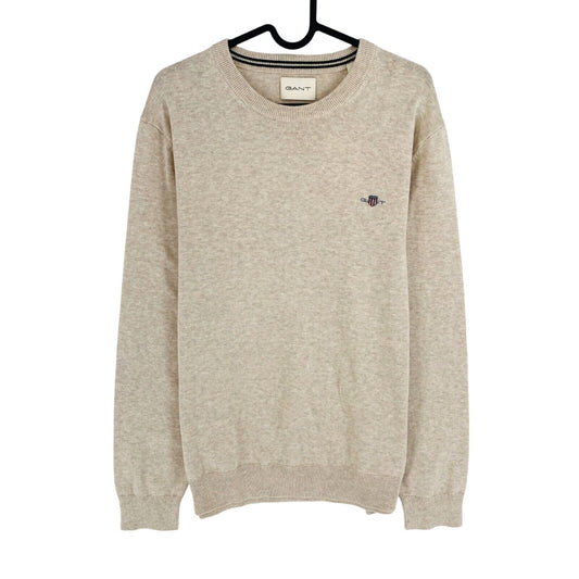 GANT Men Beige Classic Cotton Crew Neck Sweater Jumper Size L