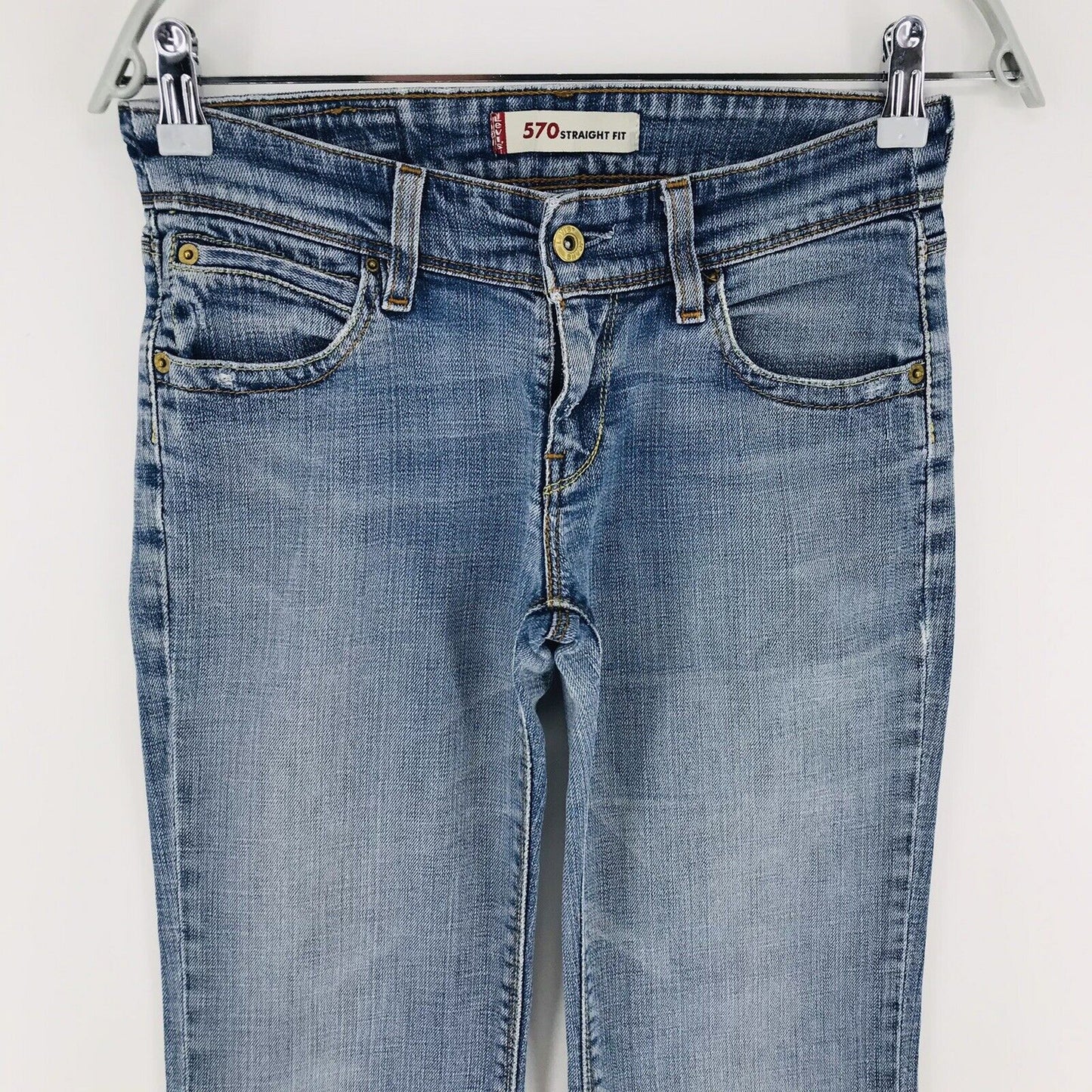 Vintage Levi's 570 Women Blue Stretch Regular Straight Fit Jeans W28 L32