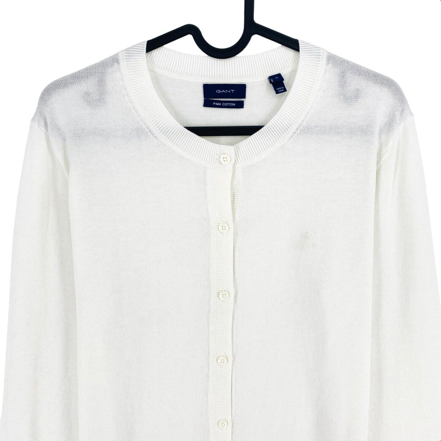 GANT Pull cardigan à col rond en coton léger blanc Taille S