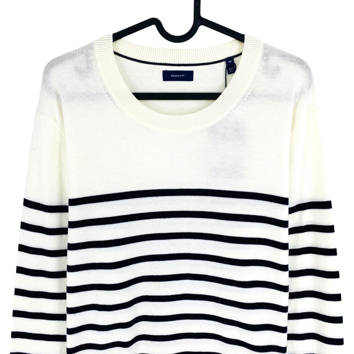 GANT Women White Light Breton Stripe Crew Neck Sweater Jumper Size 2XL XXL