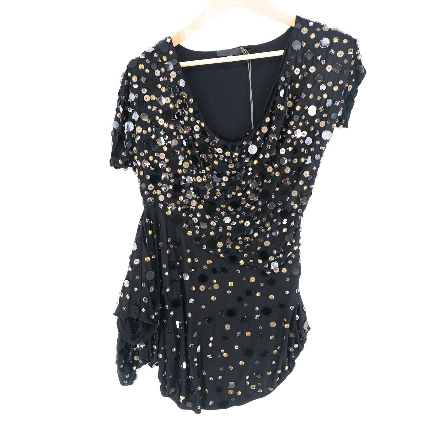 JOHN RICHMOND X Black V Neck Beaded Dress Size IT 42 EUR 38 UK 10 US 8