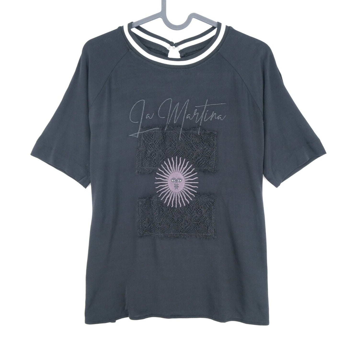 LA MARTINA T-Shirt Noir Manches 3/4 Col Rond en Viscose Taille 2 / M