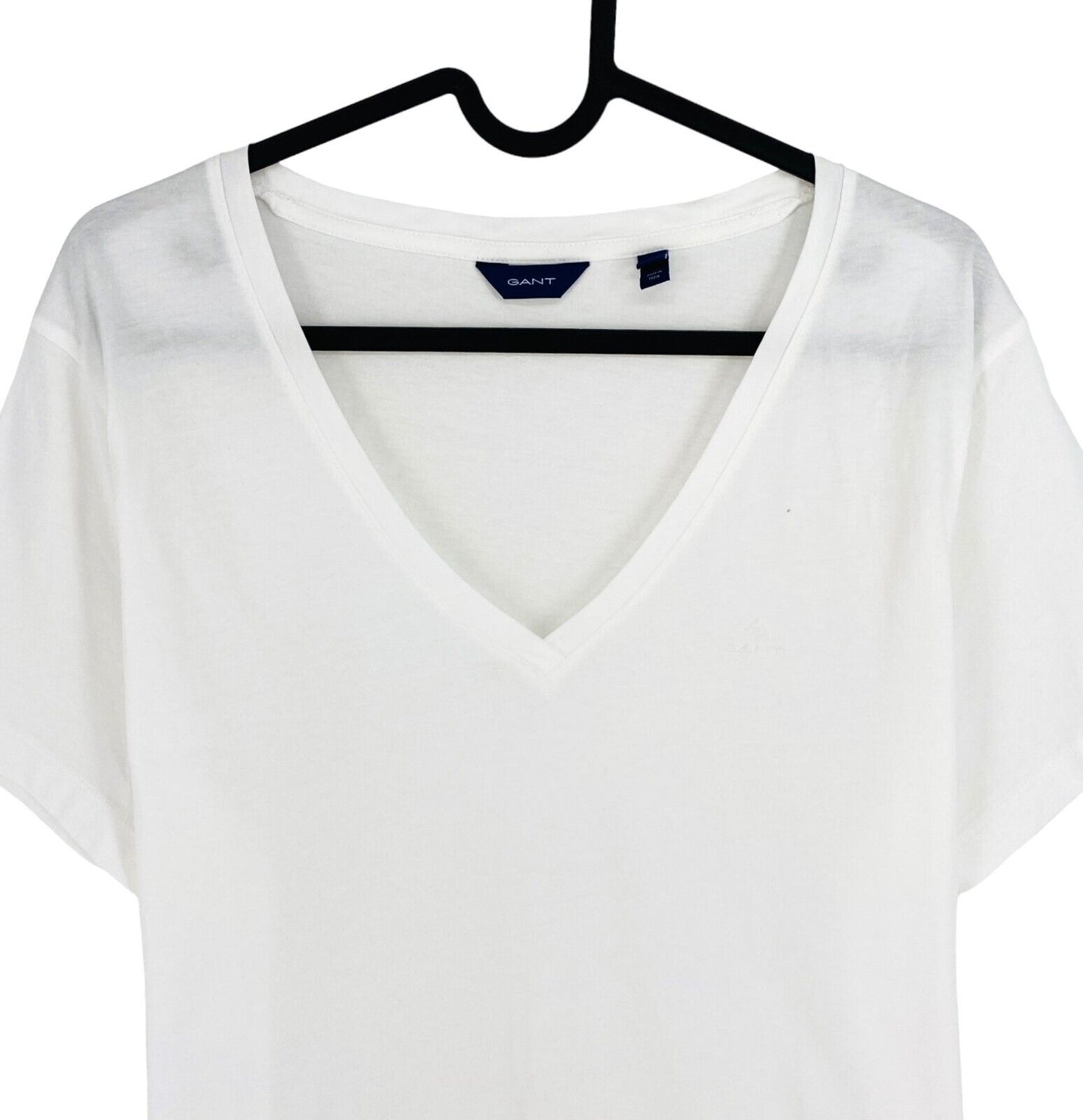 GANT Women White Original V Neck Short Sleeve T Shirt Size L