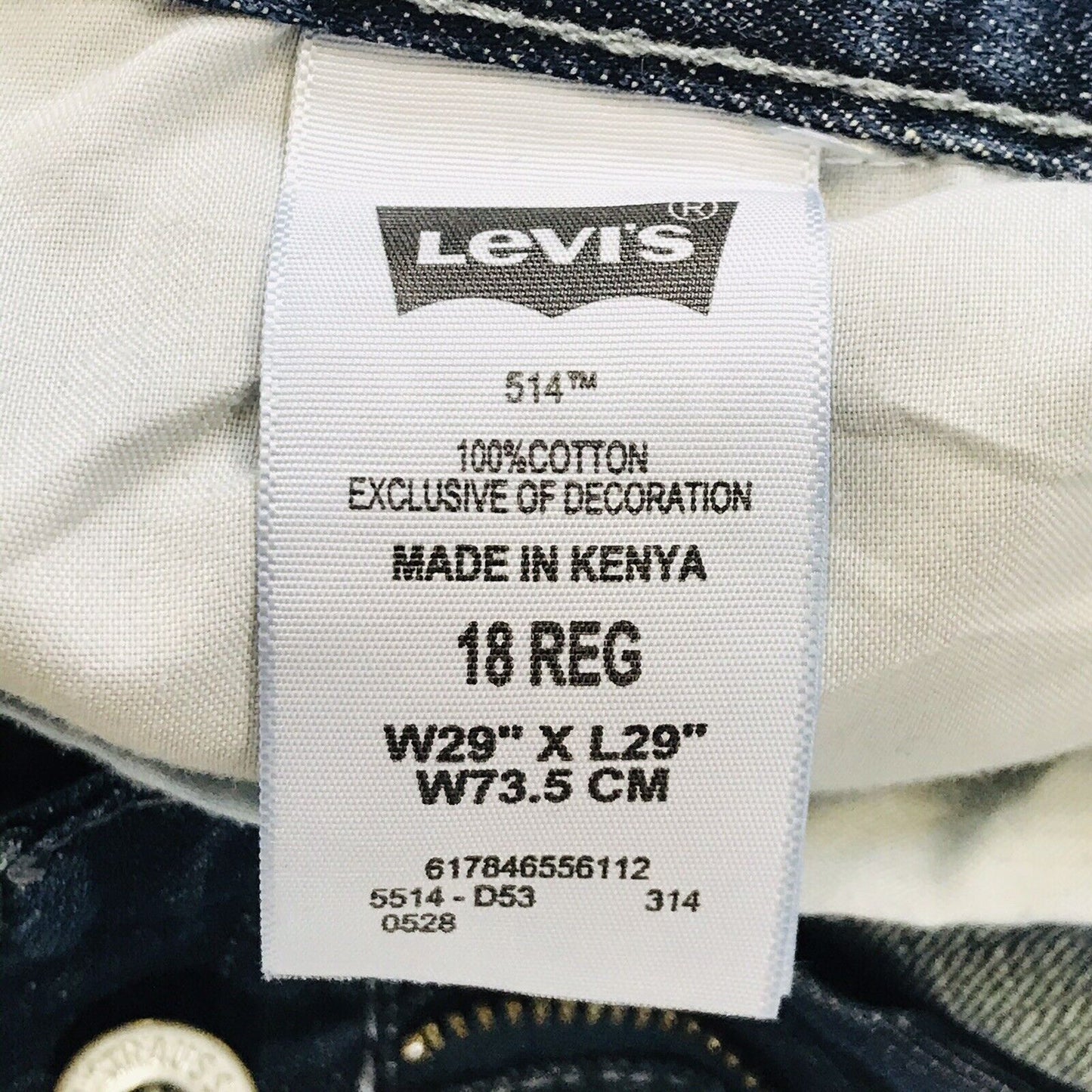 Vintage Levi's 514 Boys Dark Blue Slim Straight Fit Jeans 18 Reg / W29 L29