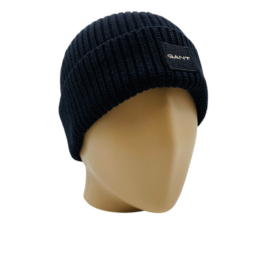 GANT Unisex Adult Black Cotton Wool Blend Knit Beanie Winter Hat One Size