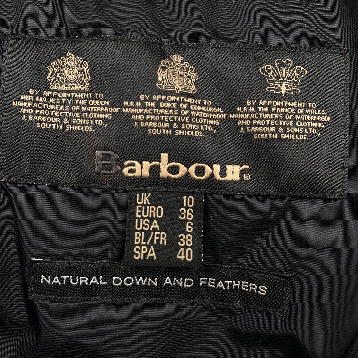 Barbour Amalfi Black Hooded Down Puffer Jacket Coat Size EU 36 UK 10 US 6