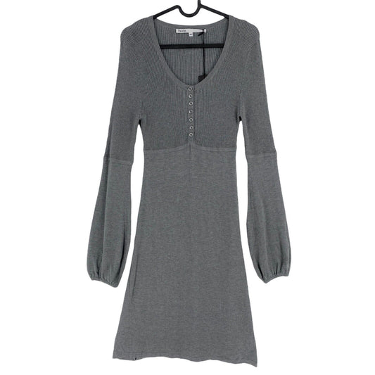 RPR €132 Fairly Grey Round Neck Long Sleeve Flared Dress Size IT 42 UK 10 US 8