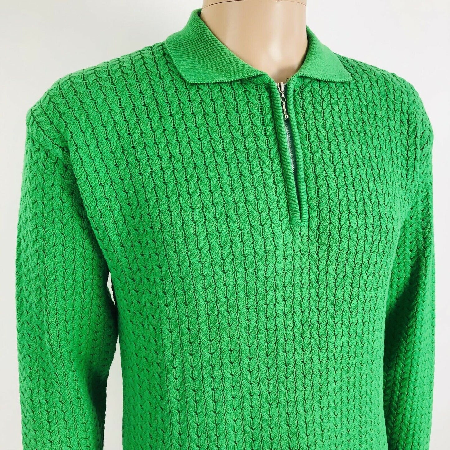 Gabriella Bonelli Designer Zip Neck Green Cotton Jumper Sweater Size M