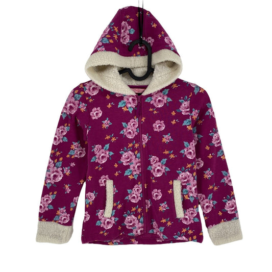 OVS Floral Pink Cotton Blend Hooded Full Zip Cardigan Jumper Size 7-8 Years