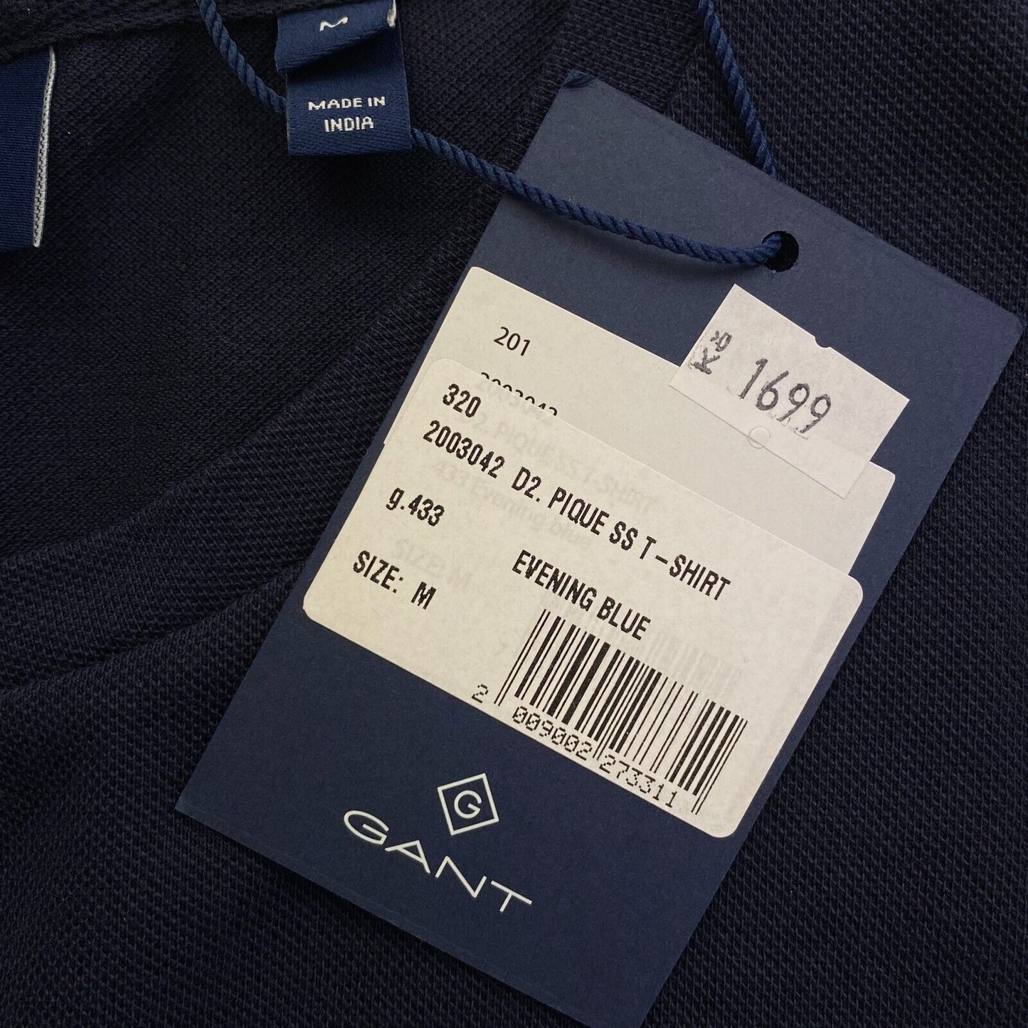 GANT Navy Blue Pique Crew Neck T Shirt Size M