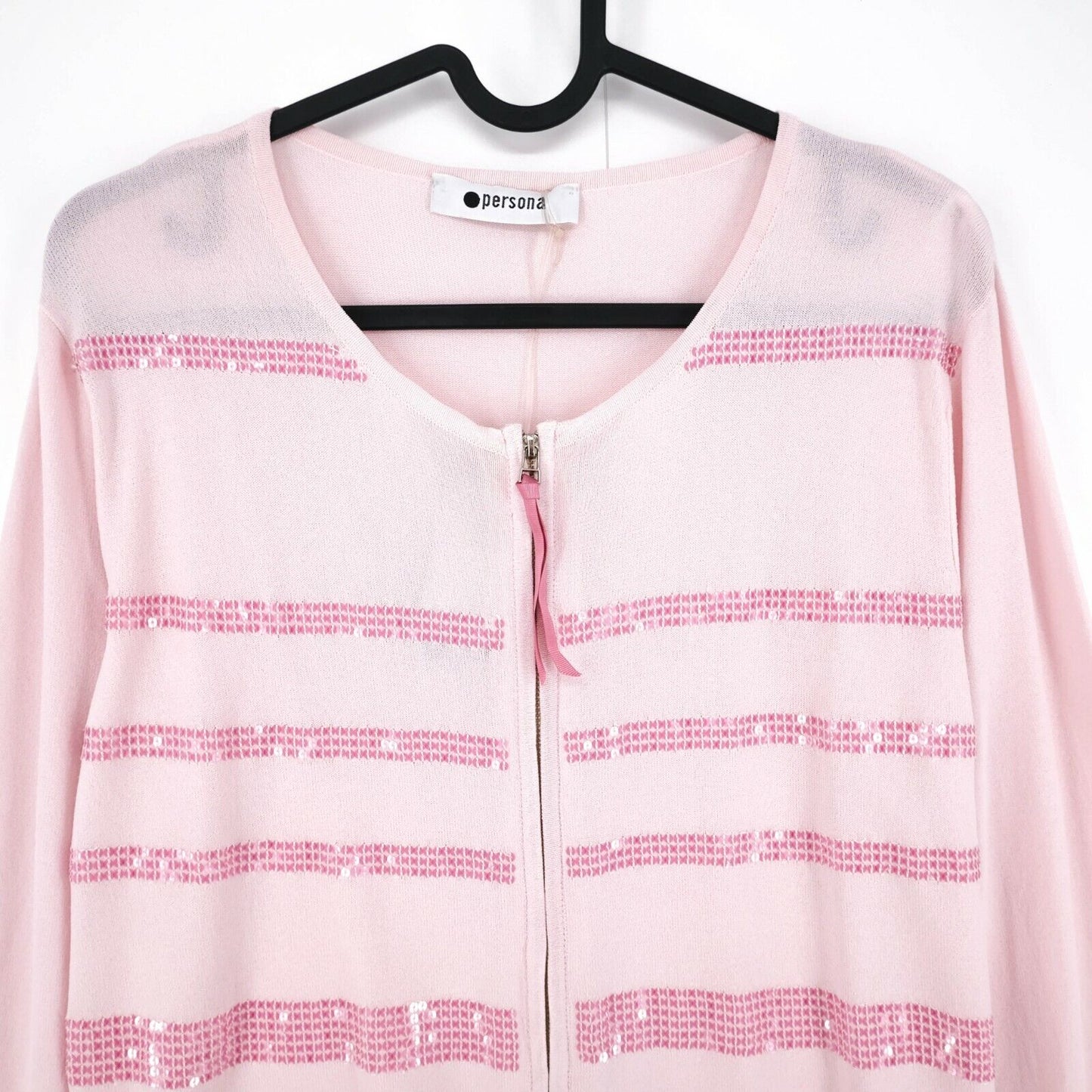 Persona Pink Pullover mit Rundhalsausschnitt und durchgehendem Reißverschluss, Größe S