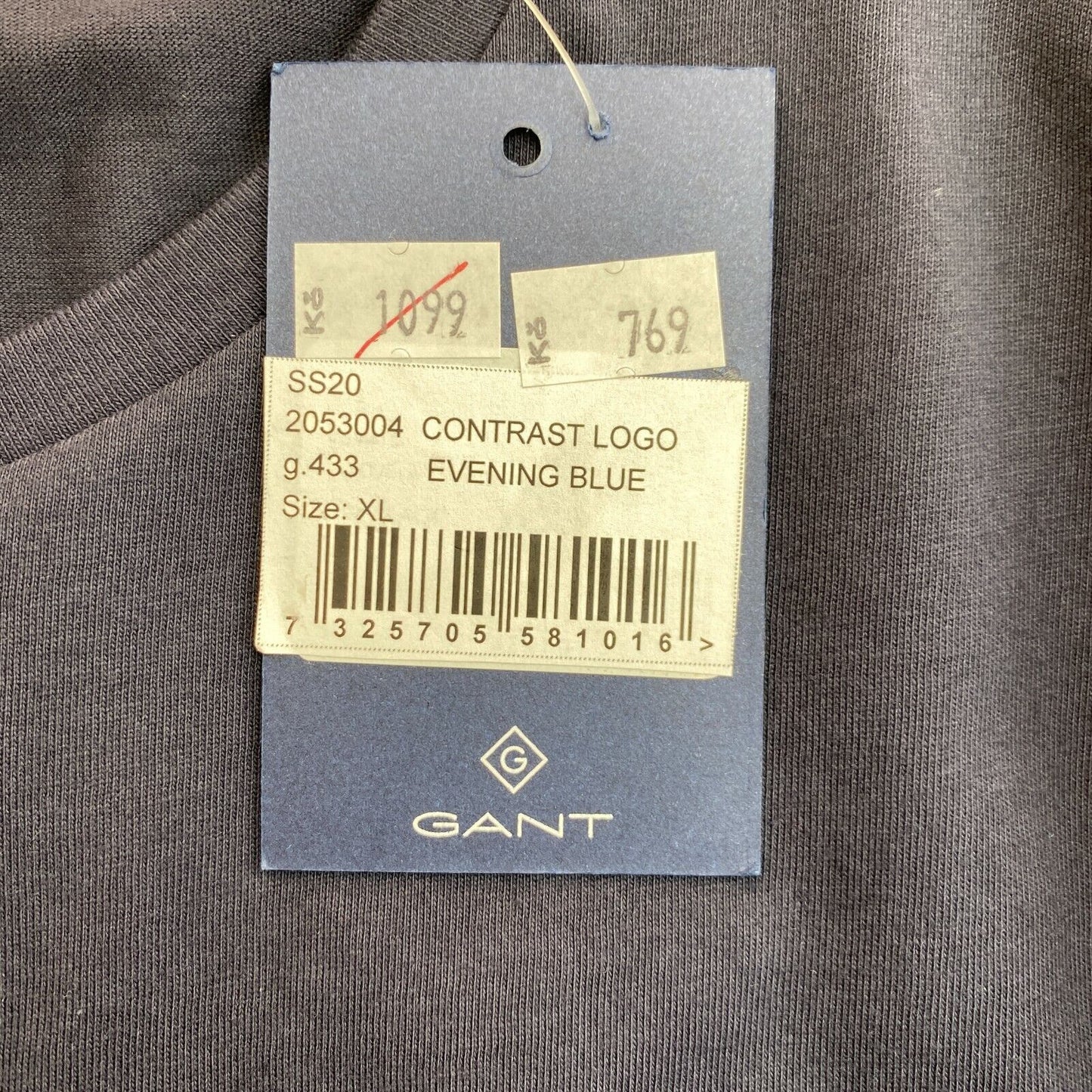 GANT Navy Blue Contrast Logo Crew Neck T Shirt Size XL