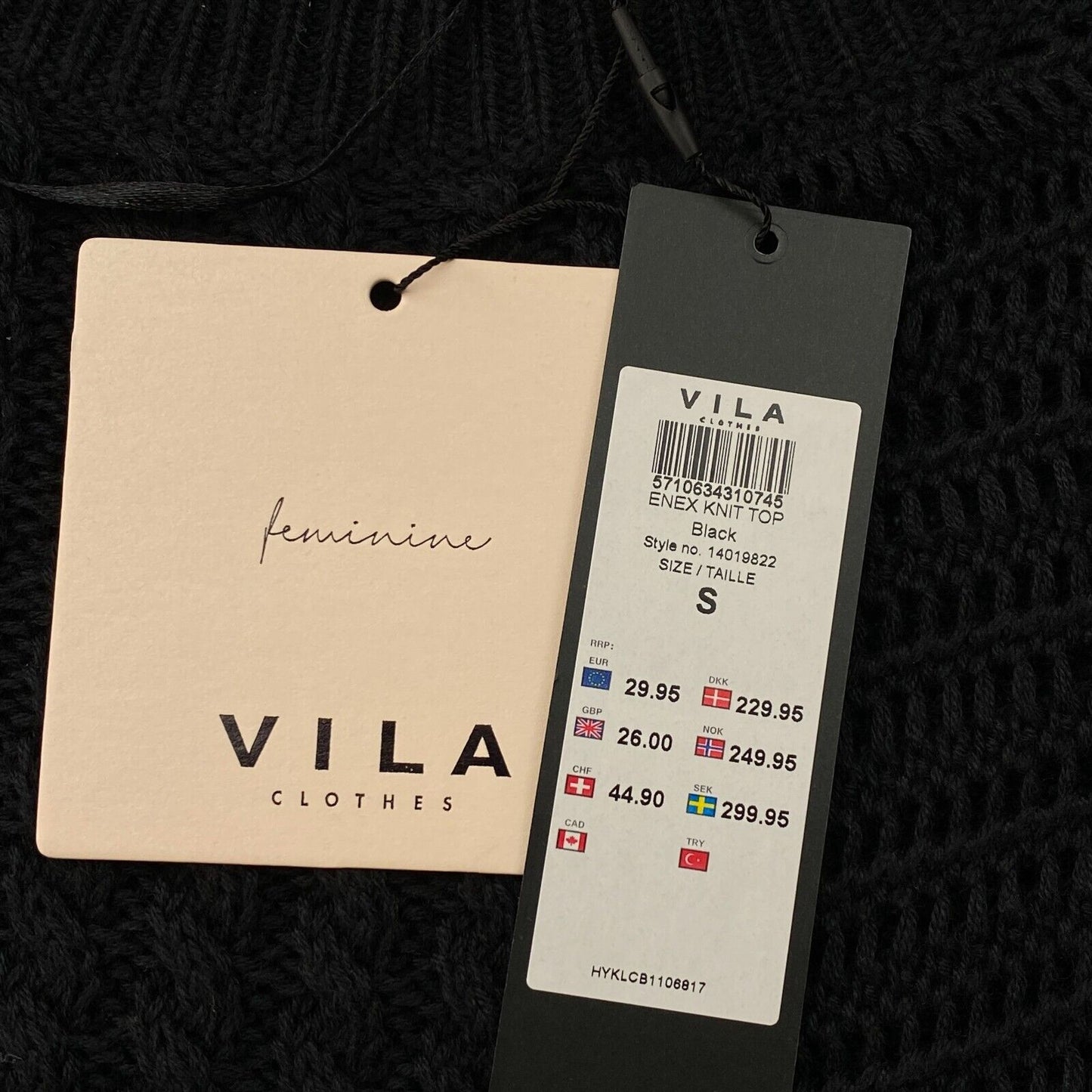 VILA CLOTHES Black Cotton Blend Cable Knit Jumper Sweater Size S