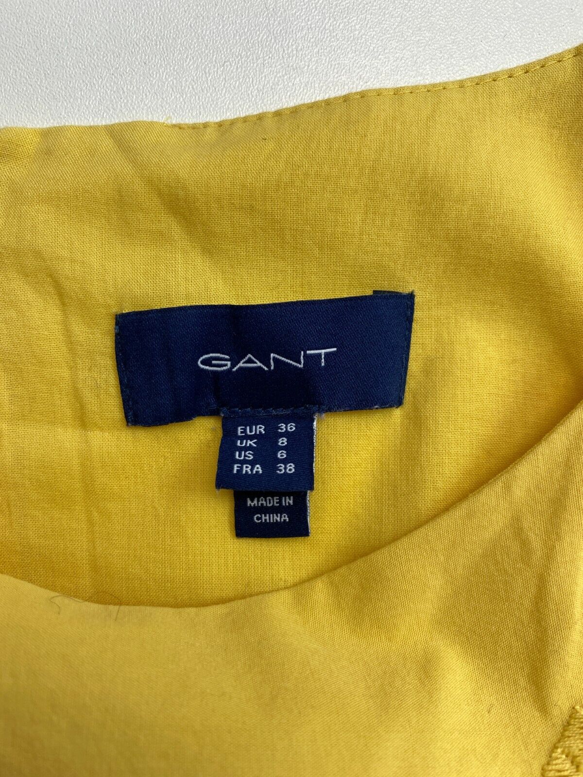 GANT Yellow Broderie Anglaise Crew Neck Dress Size EU 36 UK 8 US 6