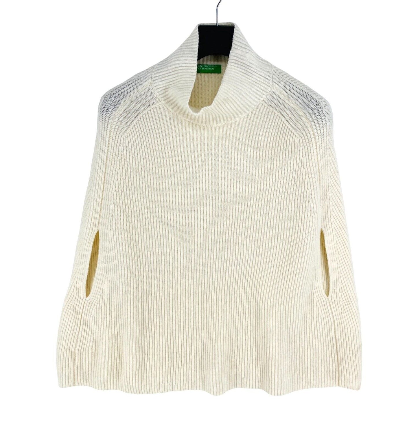 United Colors of Benetton Women White Poncho Sweater Jumper One Size