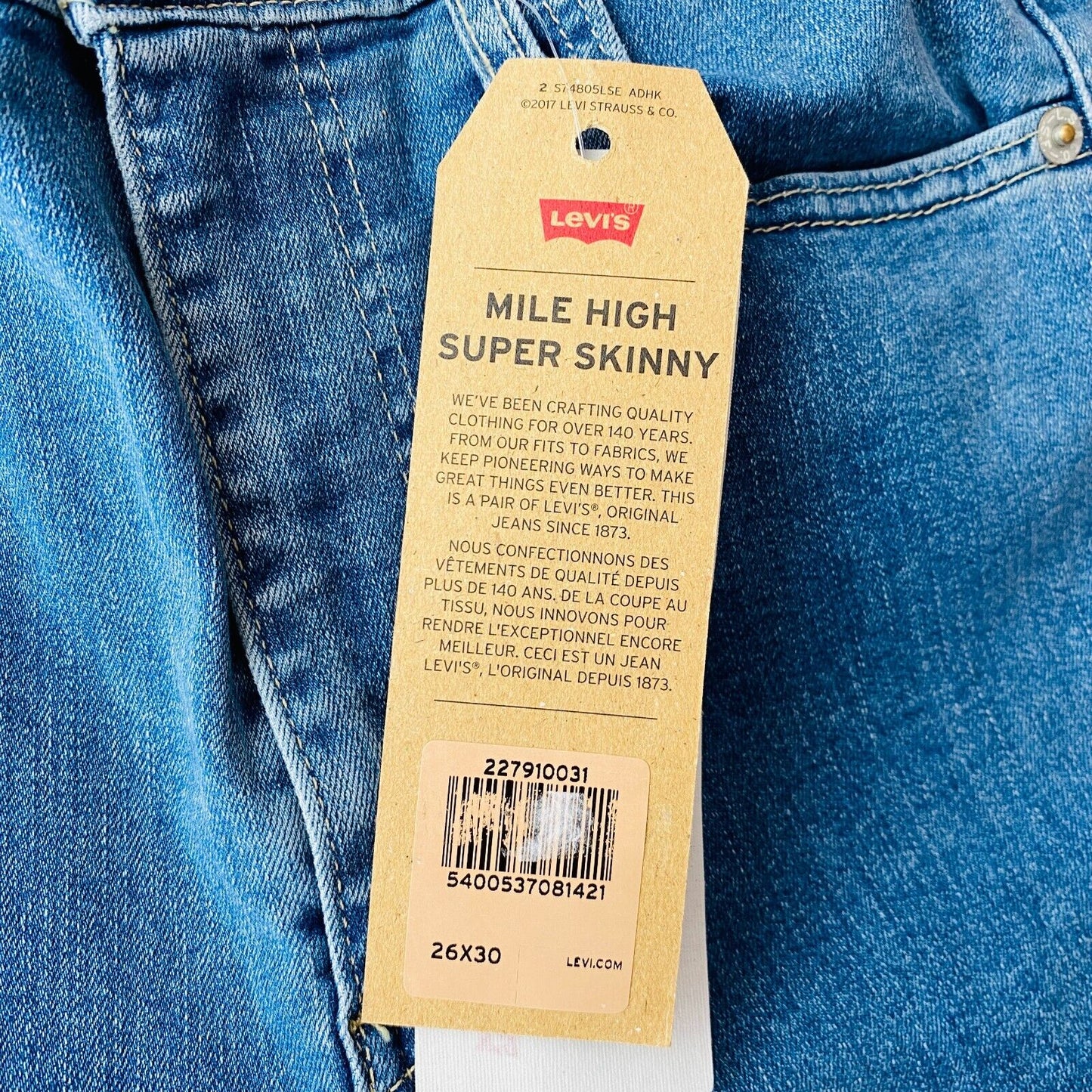 Levi's Women Blue Stretch Mile High Rise Super Skinny Fit Jeans W26 L30