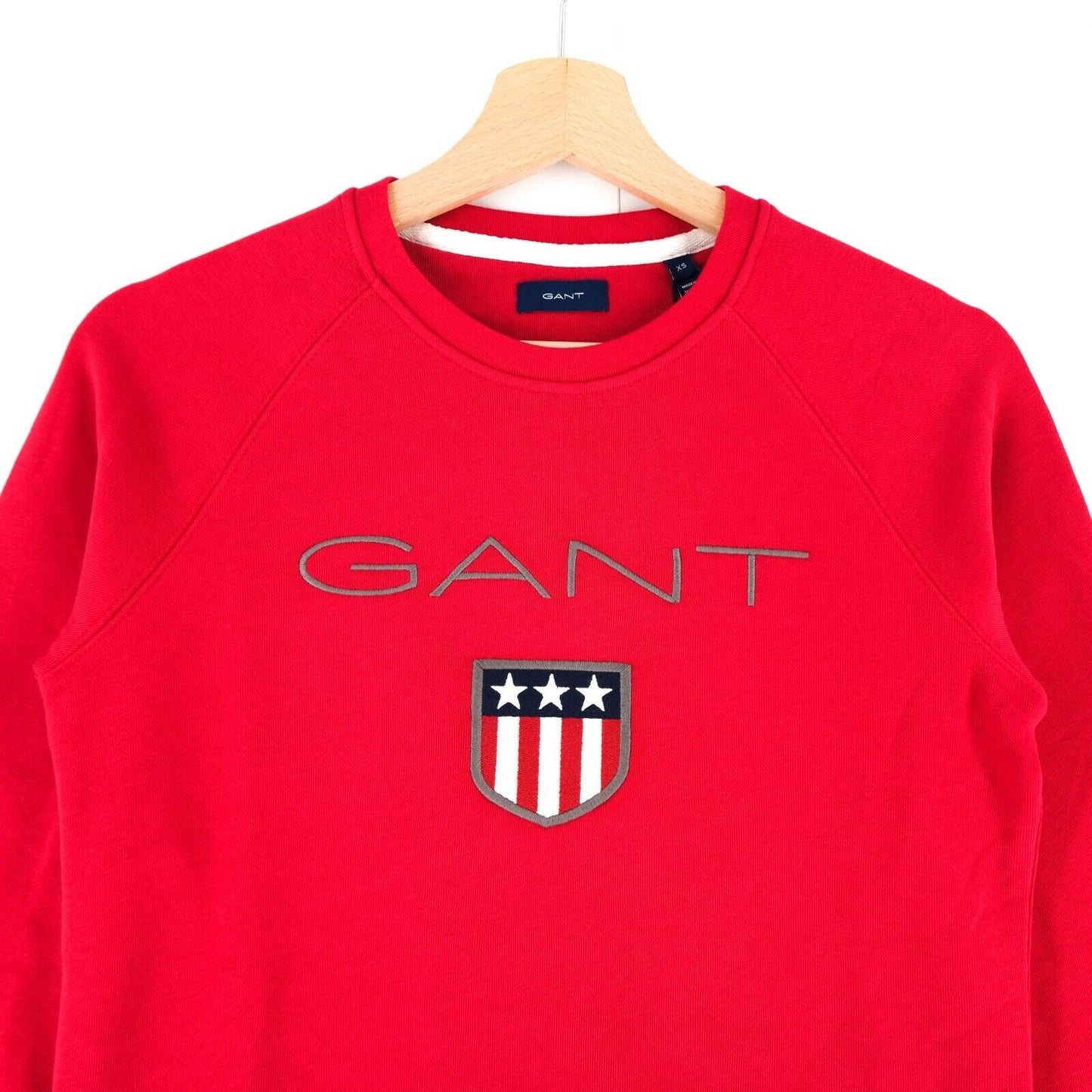 GANT Red Crew Neck Cotton Blend Shield Logo Sweatshirt Sweater Jumper Size XS