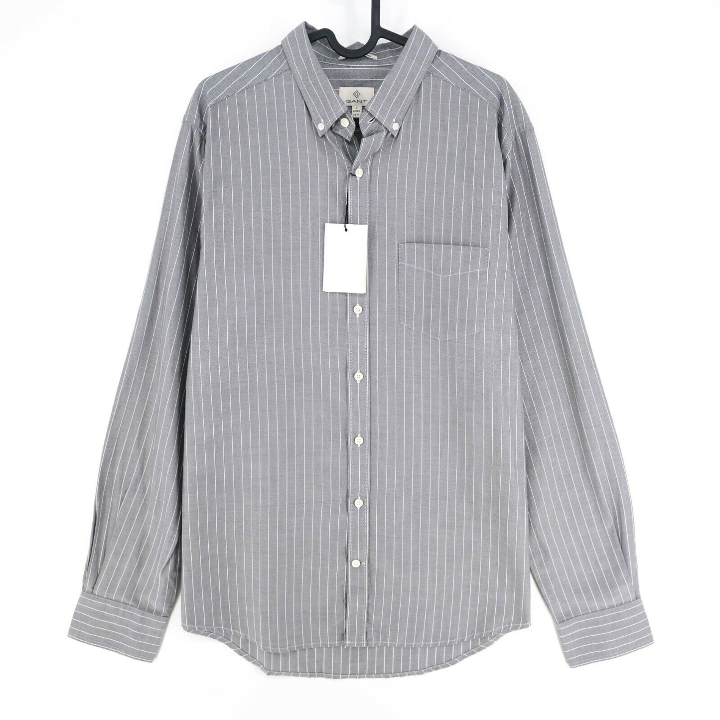 GANT Grey Striped Royal Oxford Fitted Shirt Size L 41/42 16.5