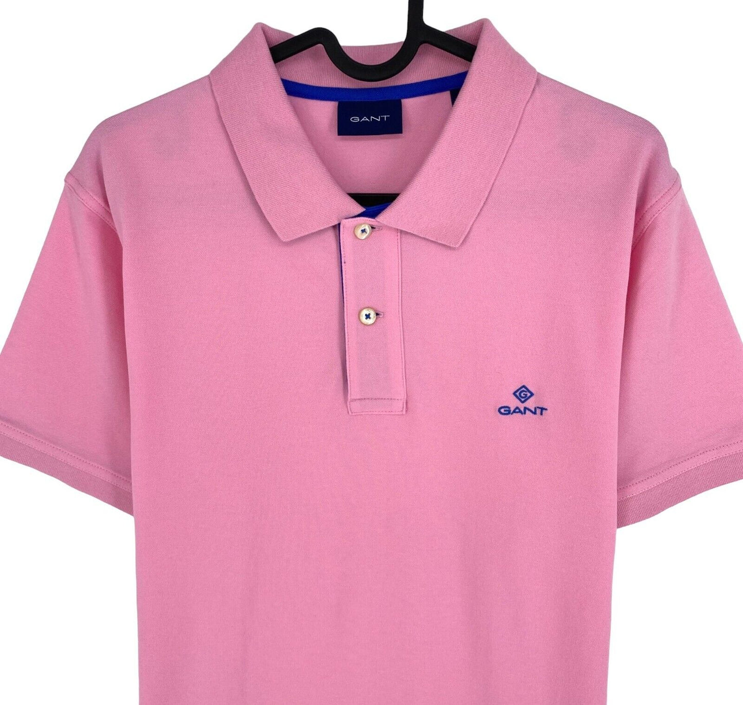 GANT Men Pink Contrast Collar Pique Short Sleeves Polo Shirt Size L