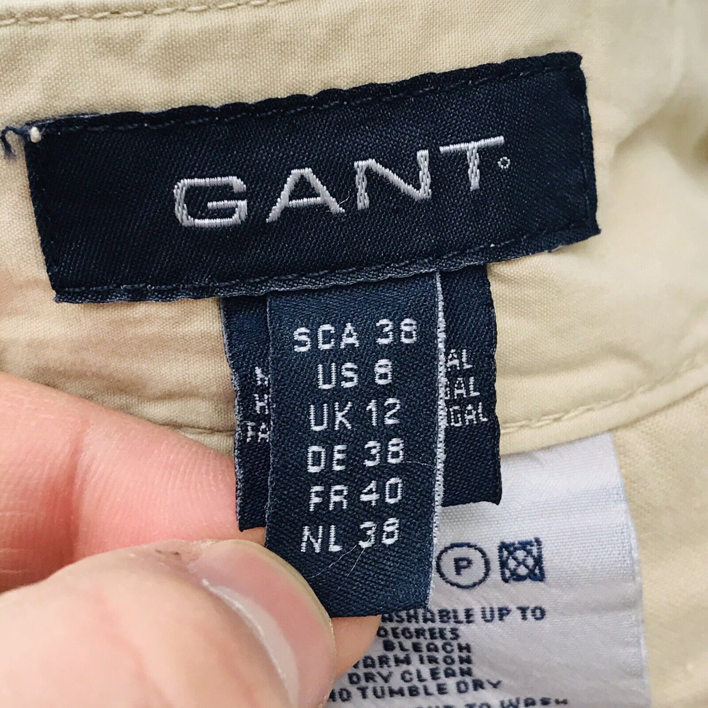 135 € GANT Femme Beige Pantalon Chino Coupe Large Regular Taille EUR 38 US 8 UK 12