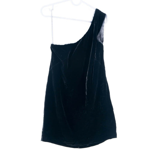 UVP 175 € FRENCH CONNECTION Schwarzes One-Shoulder-Kleid aus Samt, Größe 12 – M