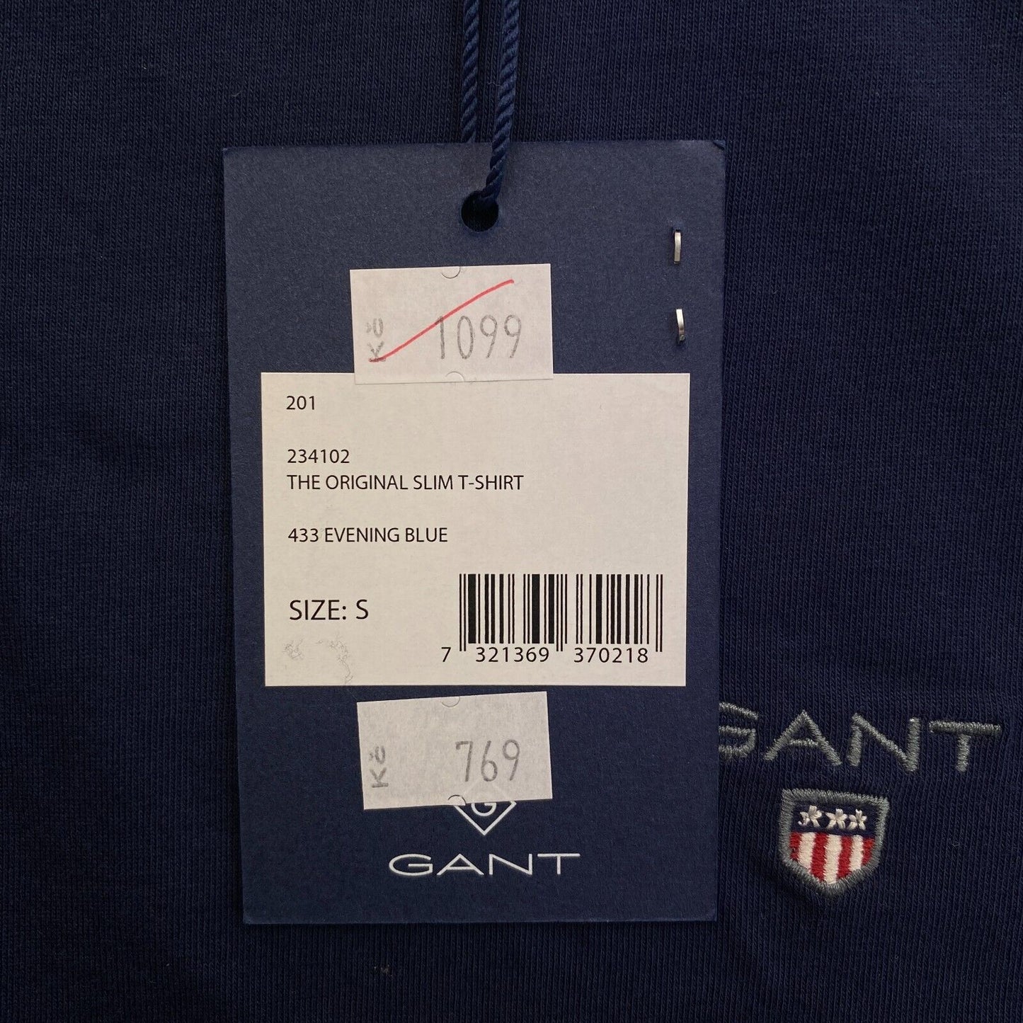 GANT Marineblaues Original Slim Fit T-Shirt mit Rundhalsausschnitt, Größe S