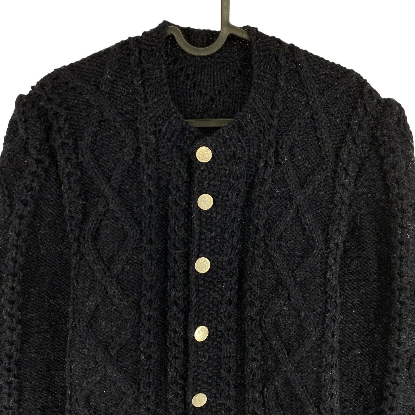 Navy Blue Chunky Winter Cardigan Sweater Size S