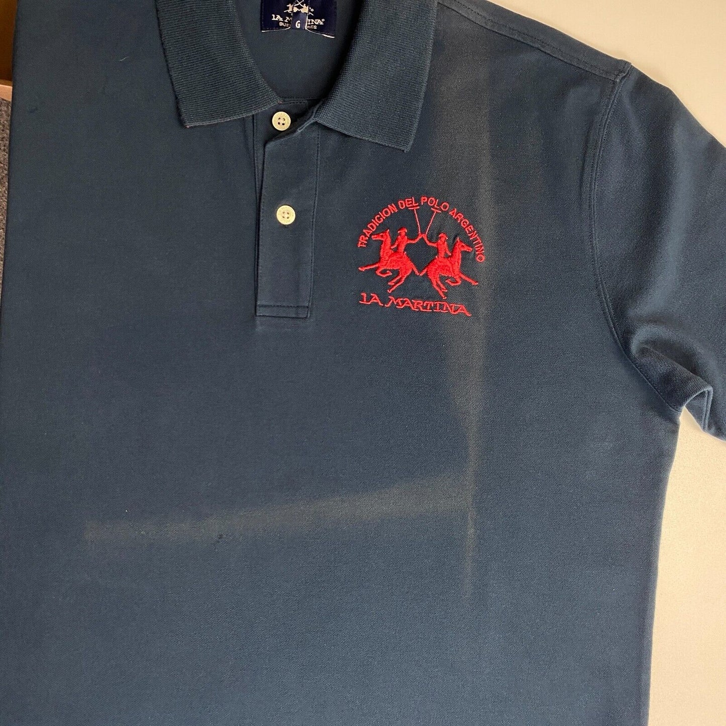 LA MARTINA Navy Blue Piquet Stretch Short Sleeves Polo Shirt Size L