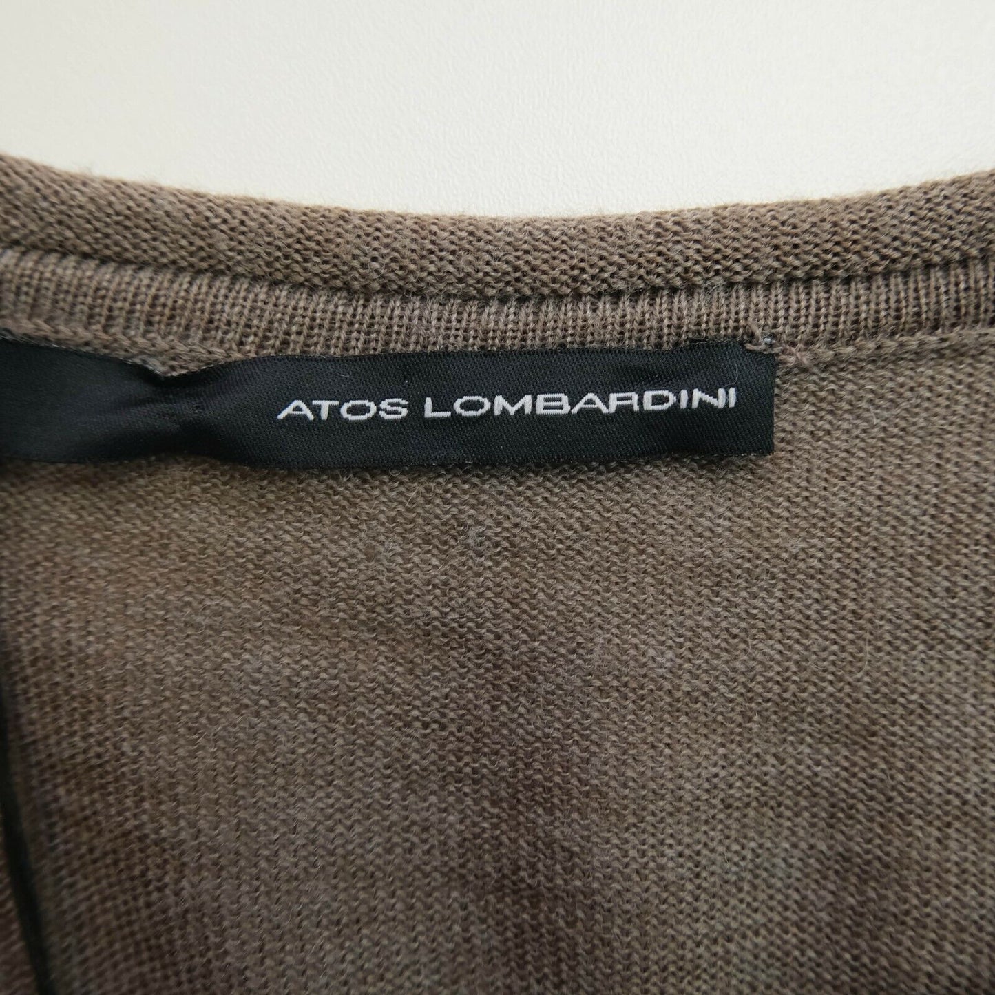 ATOS LOMBARDINI Brown V Neck Wool Blend T Shirt Top Size M