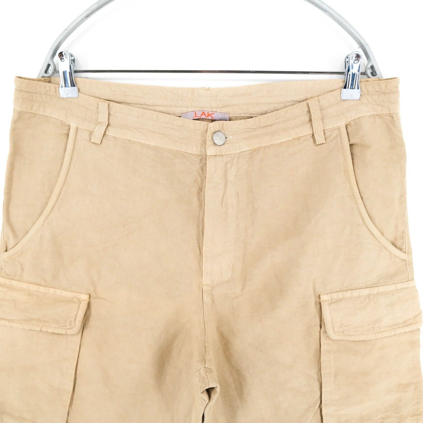 LAK Hellbraune Cargo-Shorts aus Baumwoll-Leinen-Mischgewebe, Größe 46 52