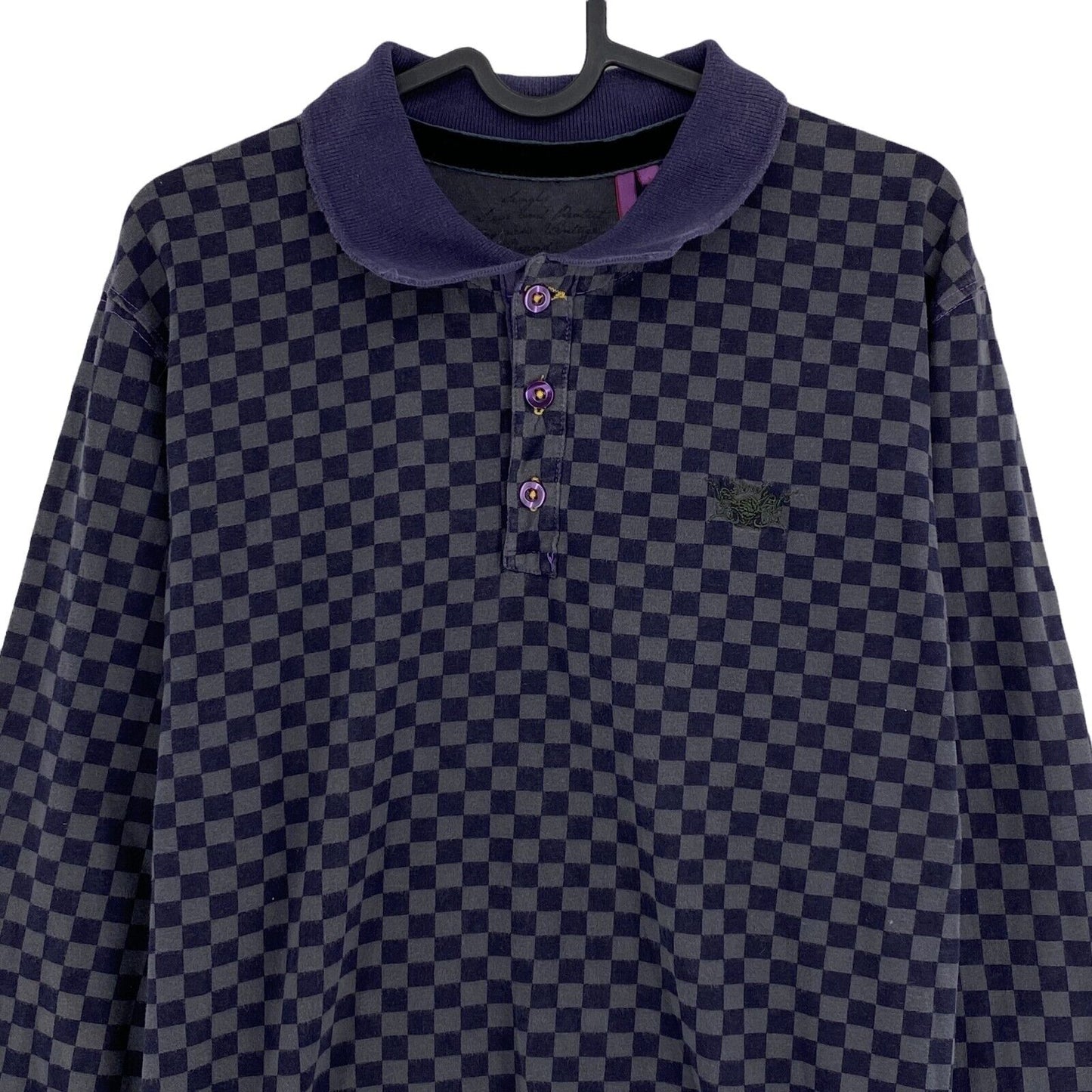 SINGLY Check Purple 100% Cotton Long Sleeves Polo Jumper Sweater Size L