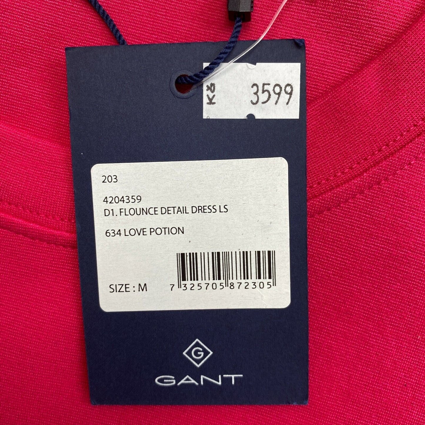 GANT Pink Flounce Detail Long Sleeves Crew Neck Dress Size M