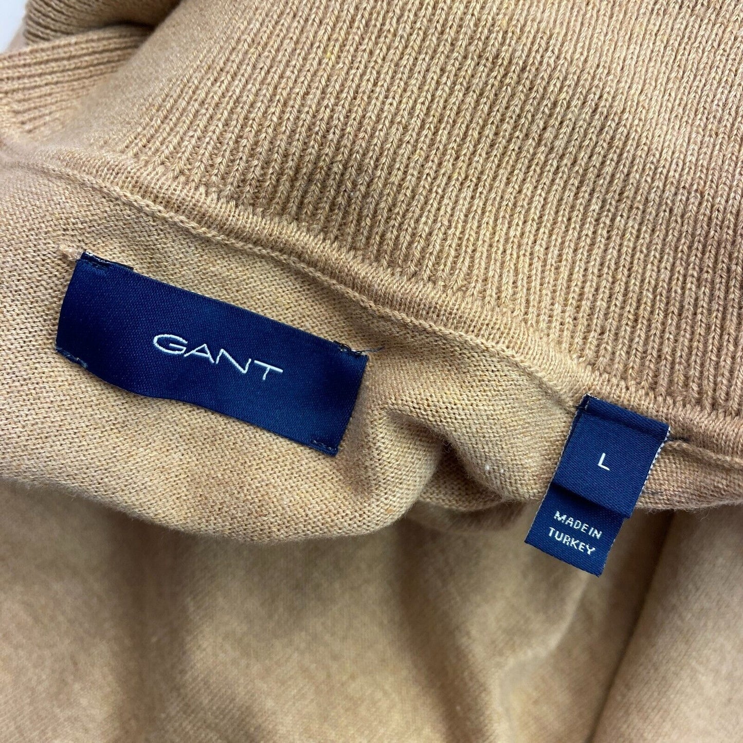 GANT Men Brown Cotton Wool Cashmere High Neck Sweater Jumper Size L