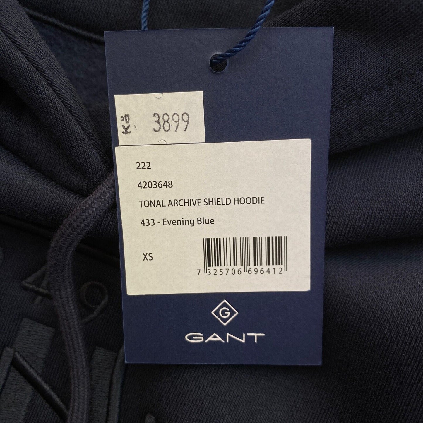 GANT Navy Blue Tonal Archive Shield Hoodie Sweater Jumper Size XS