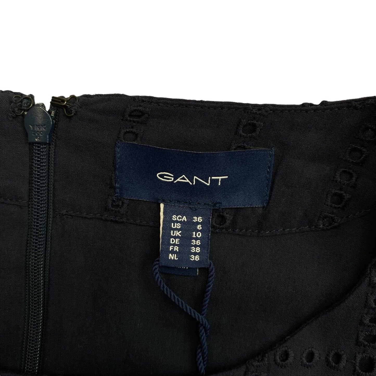 GANT Marineblaues ärmelloses Kleid mit Lochstickerei, Größe EU 36, UK 10, US 6